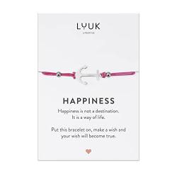 LUUK LIFESTYLE Freundschaftsarmband mit Anker Anhänger aus Edelstahl, Glücksbringer, mit HAPPINESS Karte, originelles Geschenk für Frauen, Valentinstag, Geburtstag, moderner Look, Accessoire, Silber von LUUK LIFESTYLE