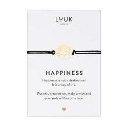 LUUK LIFESTYLE Freundschaftsarmband mit Lebensbaum Anhänger und HAPPINESS Karte, Glücksbringer, Freundschaft Symbol, Geschenkidee, handgefertigtes Schmuckstück, Armband aus Edelstahl, schwarz, Gold von LUUK LIFESTYLE