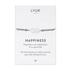 LUUK LIFESTYLE Freundschaftsarmband mit Quadrat Anhänger, wasserfester Edelstahl, Symbol für Liebe, Glück, mit HAPPINESS Karte, tolles Geschenk für die Freundin, schlichtes und schickes Design, Silber von LUUK LIFESTYLE