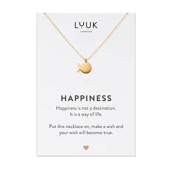 LUUK LIFESTYLE Halskette aus Edelstahl mit Fisch Anhänger und HAPPINESS Spruchkarte, Glücksbringer, verstellbare Kette, Geschenkidee für Frauen, Gold von LUUK LIFESTYLE