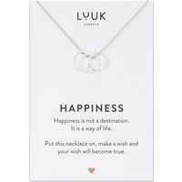 LUUK LIFESTYLE Kette mit Anhänger 3 Ringe, 3 Ringen Kreisen Anhänger und HAPPINESS Spruchkarte, alltagstaugliches und wasserfestes Modeaccessoire, filigran und dezent, Edelstahl, Geschenkidee Valentinstag, Silber von LUUK LIFESTYLE