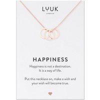 LUUK LIFESTYLE Kette mit Anhänger 3 Ringe, Ringen Anhänger und HAPPINESS Spruchkarte, Edelstahl, Geschenkidee für Frauen, Freundin, Verlobte, schlichter und dezenter Stil, Freundschaftskette, Rosé von LUUK LIFESTYLE