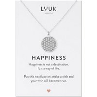 LUUK LIFESTYLE Kette mit Anhänger Blume des Lebens, Blume des Lebens Anhänger aus Edelstahl, Geschenk für Frauen und Teenagerin, schlichtes Design, HAPPINESS Spruchkarte, Zen Symbol, Freundschaftskette, Silber von LUUK LIFESTYLE