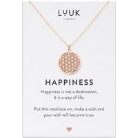 LUUK LIFESTYLE Kette mit Anhänger Blume des Lebens, Lebensblume Anhänger, verstellbare Kette, Edelstahl Schmuck zur Entspannung und Erholung, HAPPINESS Spruchkarte, Zen Glücksbringer, Geschenk zum Valentinstag, Geburtstag, Roségold von LUUK LIFESTYLE