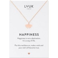 LUUK LIFESTYLE Kette mit Anhänger Ginkgo, Freundschaftskette, trendige Geschenkidee für Frauen und Teenagerin, Ginkgo Blatt Anhänger und HAPPINESS Geschenkkarte, Edelstahl, Roségold von LUUK LIFESTYLE