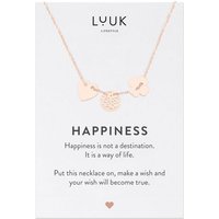 LUUK LIFESTYLE Kette mit Anhänger Glücksbringer, HAPPINESS Geschenkkarte, feminines Schmuckstück für die Freundin, Glücksbringer, Edelstahl, Mandala-, Herz- und Kleeblattanhänger, minimalistischer Stil, Rosé von LUUK LIFESTYLE