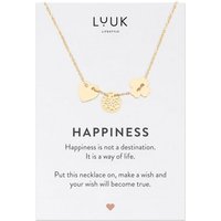 LUUK LIFESTYLE Kette mit Anhänger Glücksbringer, Herz-, Mandala- und Kleeblatt Anhänger, mit HAPPINESS Karte, Geschenk für Frauen, Freundinnen, Geliebte, Glücksbringer auf Reise, Modeschmuck, Gold von LUUK LIFESTYLE