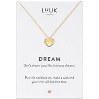 LUUK LIFESTYLE Kette mit Anhänger Herz, Herz Anhänger, DREAM Spruchkarte "Verfolge deine Träume", Glücksbringer, Edelstahl, Damenschmuck, Geschenkkarte, schlichter Stil, minimalistisches Design, Gold von LUUK LIFESTYLE