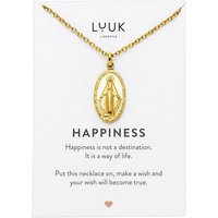 LUUK LIFESTYLE Kette mit Anhänger Jungfrau Maria, Glücksbringer auf Reisen, Schmuck für Frauen, verstellbare Kette, Marienbild als Schutzsymbol und Talisman, Jungfrau Maria Anhänger und HAPPINESS Spruchkarte, Gold von LUUK LIFESTYLE