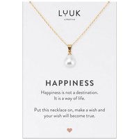 LUUK LIFESTYLE Kette mit Anhänger Perle, HAPPINESS Geschenkkarte für Frauen, Festivalschmuck von LUUK LIFESTYLE