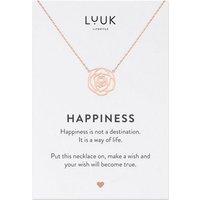 LUUK LIFESTYLE Kette mit Anhänger Rosenblüte, Edelstahl, edles Design, HAPPINESS Geschenkkarte, Glücksbringer, Modeschmuck für Frauen mit Blumen Anhänger, Schmuckstück zum Verschenken, Roségold von LUUK LIFESTYLE