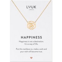 LUUK LIFESTYLE Kette mit Anhänger Rosenblüte, modernes und minimalistisches Modeaccessoire für Sie, Edelstahl mit Blume Rose Anhänger und HAPPINESS Geschenkkarte, schicker und eleganter Stil, Gold von LUUK LIFESTYLE