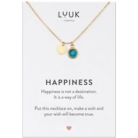 LUUK LIFESTYLE Kette mit Anhänger königsblauer Kristall, blauer Glaskristall Anhänger, HAPPINESS Spruchkarte, Geschenkidee für Frauen, Statement Schmuck, Lieblingsstück, Freundin, Muttertag, Valentinstag, Gold von LUUK LIFESTYLE