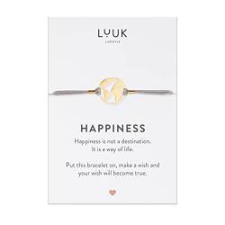 LUUK LIFESTYLE Modernes Stoff Armband mit Weltkugel Anhänger aus Edelstahl, schlichtes Design, Reisebegleiter, Geschenkidee für die Freundin, Symbol der Freundschaft, best friends, travel, Gold von LUUK LIFESTYLE