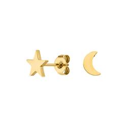 LUUK LIFESTYLE Ohrringe mit Mond und Sternen Motiv aus hochwertigem Edelstahl mit wunderschöner Geschenkbox, elegantes und minimalistisches Design, moderner Damenschmuck, Ohrstecker in Gold von LUUK LIFESTYLE