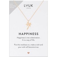 LUUK LIFESTYLE Silberkette Palme, Modetrend für Frauen, Glücksbringer auf Reisen, eleganter und dezenter Look, exotischer Stil, mit Palmen Motiv Anhänger und HAPPINESS Spruchkarte, 925er Sterlingsilber, Roségold von LUUK LIFESTYLE