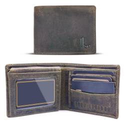 LUXE LEVIOSA Bifold Geldbörse aus echtem Leder für Herren, genarbtes Echtleder, RFID-blockierend, stilvolle Geldbörse mit 2 Ausweisfenstern, Moos, (11.5X2x9.5)cm, Bifold-2id-01lv von LUXE LEVIOSA