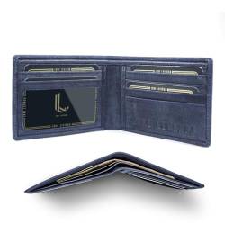LUXE LEVIOSA Bifold Geldbörse aus echtem Leder für Herren, schmal, minimalistisch, genarbt, echtes Leder, RFID-blockierend, stilvoll und dünn, Marineblau, (11.5X2X8.50)cm, Bifold-slim-minimalist-02lv von LUXE LEVIOSA
