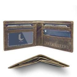 LUXE LEVIOSA Bifold Geldbörse aus echtem Leder für Herren, schmal, minimalistisch, genarbt, echtes Leder, RFID-blockierend, stilvoll und dünn, Moos, (11.5X2X8.50)cm, Bifold-slim-minimalist-02lv von LUXE LEVIOSA