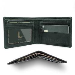 LUXE LEVIOSA Bifold Geldbörse aus echtem Leder für Herren, schmal, minimalistisch, genarbt, echtes Leder, RFID-blockierend, stilvoll und dünn, Schwarz, (11.5X2X8.50)cm, Bifold-slim-minimalist-02lv von LUXE LEVIOSA