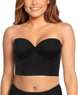 Trägerloser BH Mit Niedrigem Rücken Rückenfreie Hochzeit Bras Für Damen, Unsichtbares Bandeau Top Push-Up Lift Bralette A-F Cups (Color : Black, Size : F_34/75) von LUXRUB