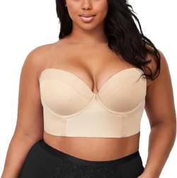 Trägerloser BH Mit Niedrigem Rücken Rückenfreie Hochzeit Bras Für Damen, Unsichtbares Bandeau Top Push-Up Lift Bralette A-F Cups (Color : White, Size : F_34/75) von LUXRUB