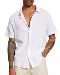 LUYANA Button Down Hemd Leinenhemd Freizeithemd Kurzarm Regular Fit Weiß XL von LUYANA