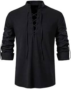 LUYANA Herren Kragenloses Hemd Langarm Shirts Henley Hemden Schwarz 2XL von LUYANA