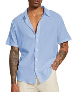 LUYANA Herren Kurzarmhemd Lose fit Sommer Herbst Button Down Shirts Einfarbig Blau XL von LUYANA