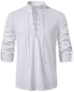 LUYANA Leinenhemd Herren Langarm Freizeithemd Vintage Kostüm Weiß 2XL von LUYANA
