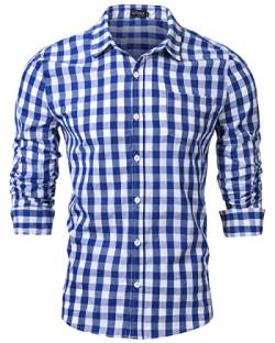 LUYANA Oktoberfesthemd Herren Long Sleeve Regular-Fit Casual Poplin Shirt Karo Hemden Blau L von LUYANA
