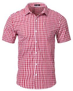 LUYANA Oktoberfesthemd Herren Trachten Hemd Slim-Fit Herrenhemden Kariert Hemden Freizeithemd Rot 3XL von LUYANA