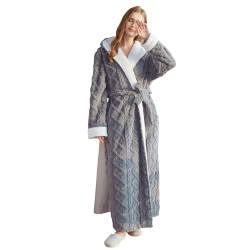 LUZBOSE Extra langer Flanell-Pyjama mit Kapuze für Damen, Bademantel, Jacquard-Nachthemd, TV-Decke, Paar-Heimkleidung(L, Gray) von LUZBOSE