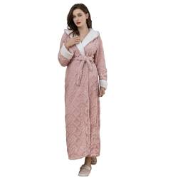 LUZBOSE Extra langer Flanell-Pyjama mit Kapuze für Damen, Bademantel, Jacquard-Nachthemd, TV-Decke, Paar-Heimkleidung(M, Pink) von LUZBOSE