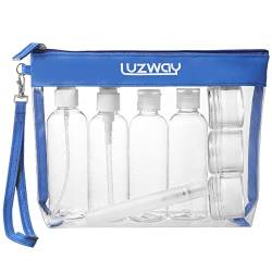 LUZWAY Kulturbeutel durchsichtig Flugzeug Beutel Flugzeugreiseset Transparenter Kulturbeutel mit 5 Sprühflaschen (max. 100 ml Fassungsvermögen) und 3 Flüssigkeitsbehältern (Hellblau) von LUZWAY