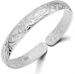 LUbrel Silberarmband, Armbänder for Damen, Damen-Armband aus 925er Silber, chinesische wohlhabende Blume, verstellbarer Armreif, Freundschaftsarmband, Damen-Silberschmuck von LUbrel