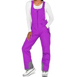 LVBJ Damen Winter Schnee Lätzchen Wasserdicht Winddicht Isoliert Snowboard Overall Reißverschluss Front Ripstop Skihose Winter, violett, 42 von LVBJ