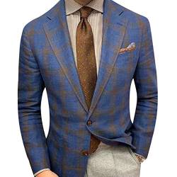 LVBJ Herren Klassische Karierte Blazer Jacken Slim Fit Knopf Revers Langarm Anzugjacke für Party-Dating (Blaues Plaid, XL) von LVBJ