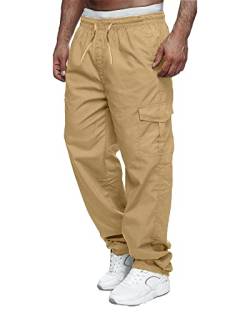 LVCBL Cargo Jogger Herren Outdoor Arbeitshose Leicht Lässig Cargo Jogger Sporthose Herren Khaki M von LVCBL