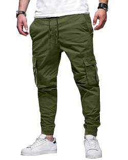 LVCBL Cargohose Herren Freizeithose Stretch Arbeitshose mit Taschen Leichte Baumwolle Armee grün L von LVCBL