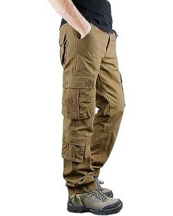 LVCBL Cargohose Herren Hose Multi Taschen Wanderhose Atmungsaktiv Outdoorhose Combat Tactical Hose Khaki 38 von LVCBL