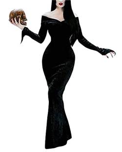 LVCBL Damen Gothic Halloween Kleid Vintage Schulterfrei Cosplay Partykleider Festliche Kleider Schwarz XL von LVCBL