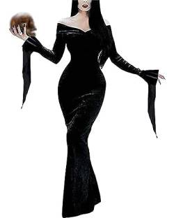 LVCBL Damen Gothic Vintage Kleid sexy Hexenkostüm Morticia Bodenkleid für Halloween Karnevalsparty L von LVCBL