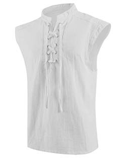 LVCBL Einfarbige Henley-Hemden Sommer-Tunika-T-Shirt ärmellose Schnürung Strandhemden Weiß L von LVCBL