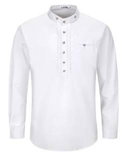LVCBL Freizeithemden für Herren Baumwolle Langarm Hemd Oktoberfest Trachtenhemd Slim Fit Weiß XL von LVCBL