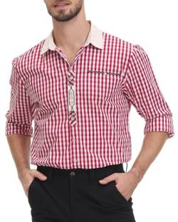 LVCBL Freizeithemden für Herren Kariert Oktoberfest Cargohemd mit Baumwolle Freizeit Hemden Super Qualität Rot 2XL von LVCBL