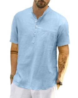 LVCBL Hemd Herren Kurzarm Stehkragenhemd Herren Leinenhemd Freizeithemd Blau XL von LVCBL