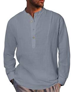 LVCBL Hemd Herren Langarm Sommerhemd Herren Freizeithemd Leinenhemd aus Baumwoll Loose Fit Sommer Shirt Grau XL von LVCBL
