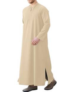 LVCBL Herren Baumwolle Leinen Kaftan Ethnisch Robe Nachtwäsche Männer Lounge Kleidung Khaki XL von LVCBL