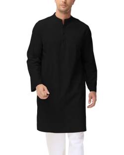 LVCBL Herren Baumwolle Leinen Kaftan Ethnisch Thobe Islamisch Robe mit Taschen Schwarz XL von LVCBL